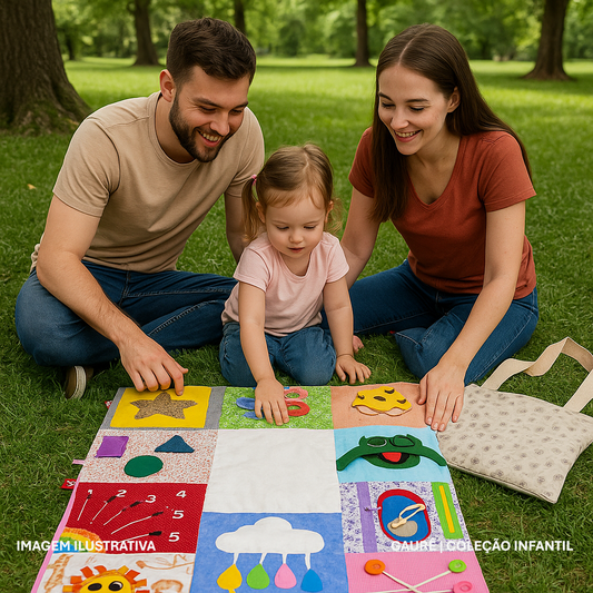 Tapete Sensorial Bolsa – Coleção Infantil Gaurê | Feito à Mão | Portátil e Educativo