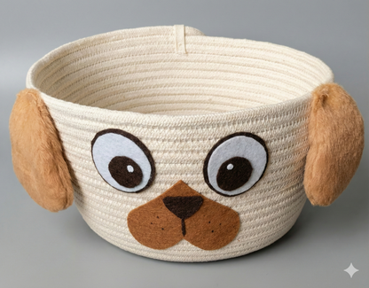 Cestas Decorativa de Algodão Cru Feita à Mão  -Tema Cachorrinho | Gaurê
